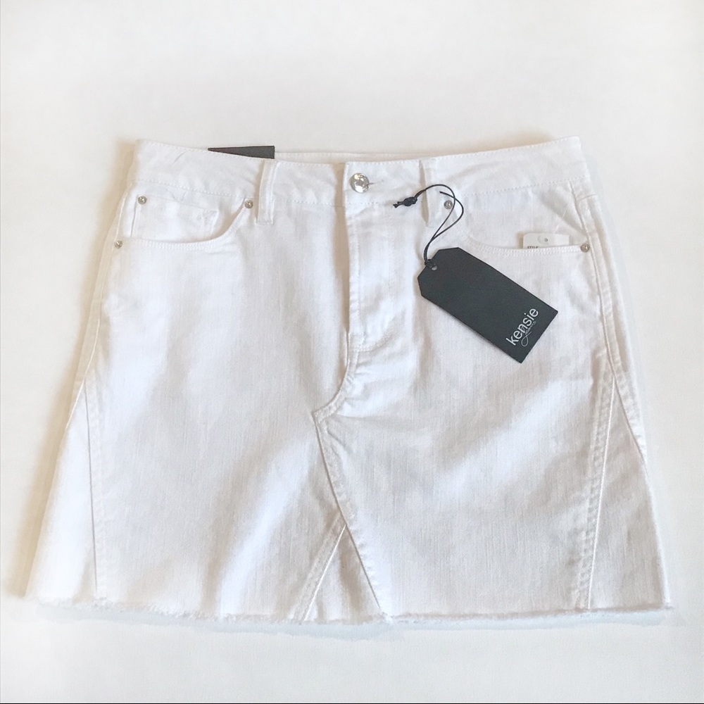 Kensie White Denim Mini Skirt Frayed Hem Size 26